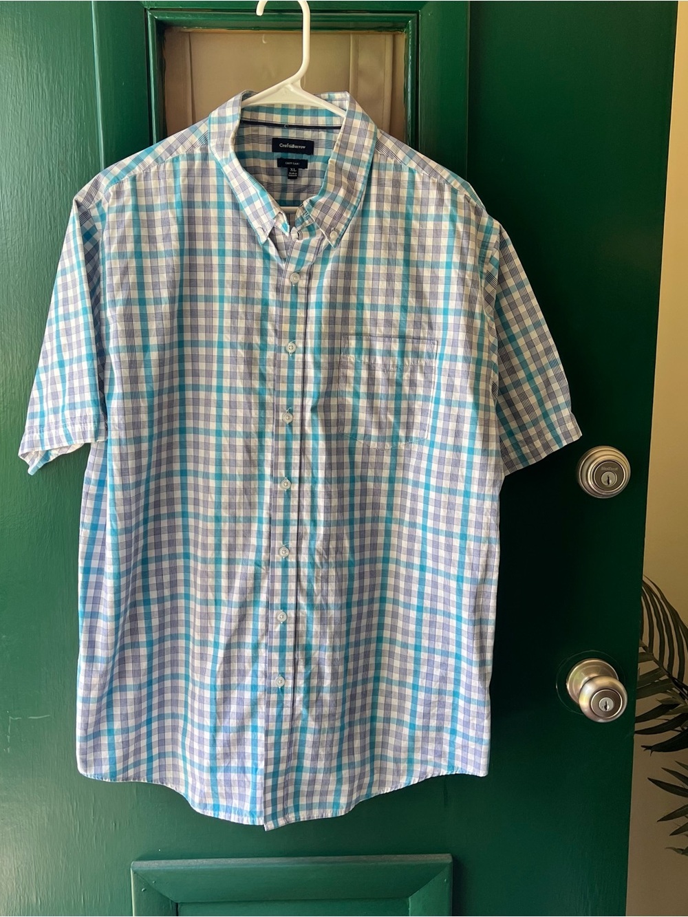 croft & barrow Light Blue, White and Teal Plaid Short-Sleeve Button-Down Shirt